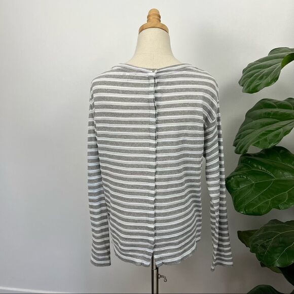 Reiss White Grey Striped Knit Tee Button Back Small - Picture 6 of 12
